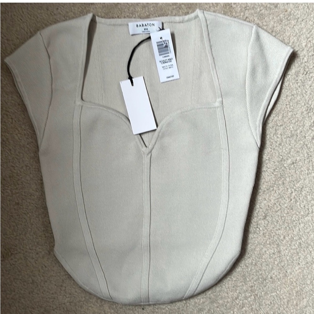 BNWT Carnegie sculpt knit crop top Babaton matte pearl  Cap Sleeve Blouse